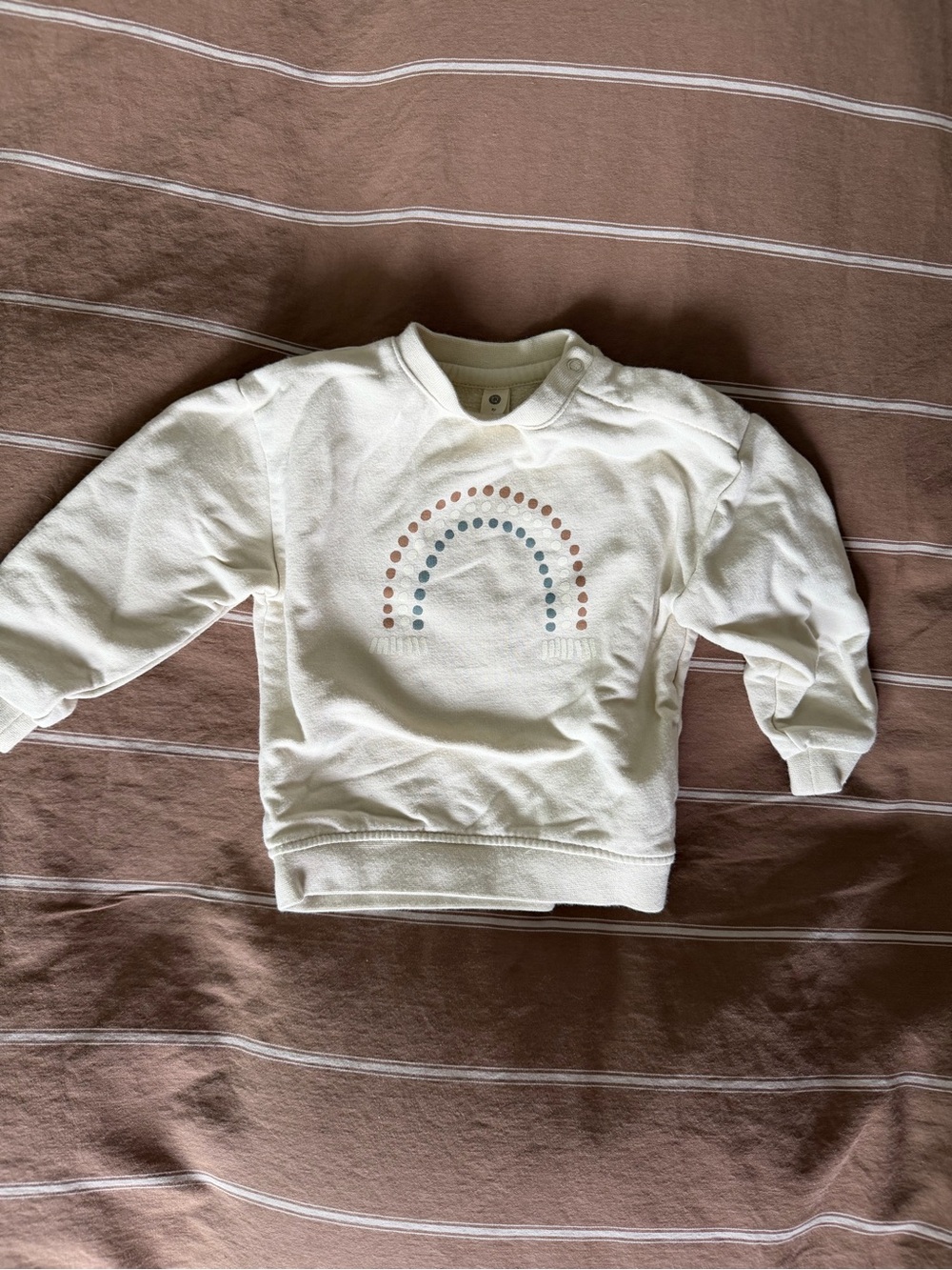Quincy Mae Cream Sweatshirt with Pastel Rainbow Design